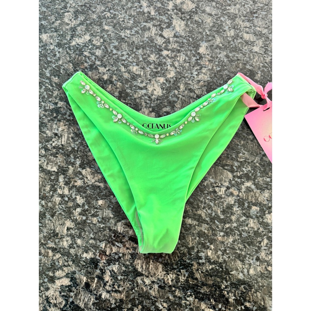Oceanus‎ The Label Aaliyah Lime Green Beaded Bikini Bottom Small New With Tags